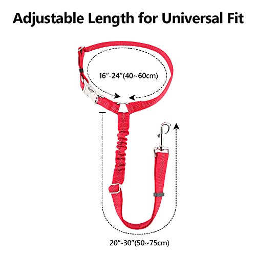Plutus Pet Dog Seat Belt for Car Headrest, Reflective and Adjustable Restraint with Elastic Bungee for Safety, Vehicle Seatbelt Harness for Small Medium Large Dogs and Cats - color: Red