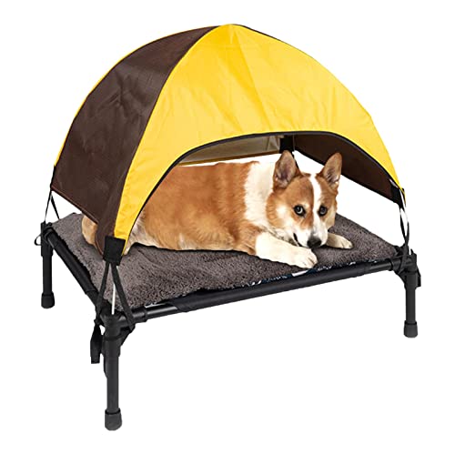 Raised Dog Bed - Removable Camping Dog Bed with Canopy Tent, Folding Elevated Puppy Couch, with Canopy Shade Tent | Off Ground Pet Bunk Cot, Raised Pet Cot for Large Pets Camping, Indoor & Outdoor Us - color: Pet camp bed+cushion+ceiling