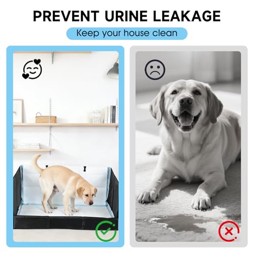 Dog Litter Box with High Walls, Pee Pad Holder Foldable, No Assembly, Waterproof, Seamless, Easy to Clean, Portable for Travel, No Spill Indoor Dog Potty Tray for Puppy & Medium Dogs - size: Large
