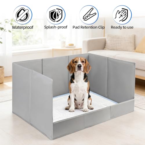 Dog Pee Pad Holder with High Walls, 32.3"x22"x15.7" No-Splash Indoor Dog Potty Box with 6 Clamps, No Assembly Foldable Potty Training Toilet for Large Small Medium Dogs Puppy Potty(Gray2) - color: (Gray2)