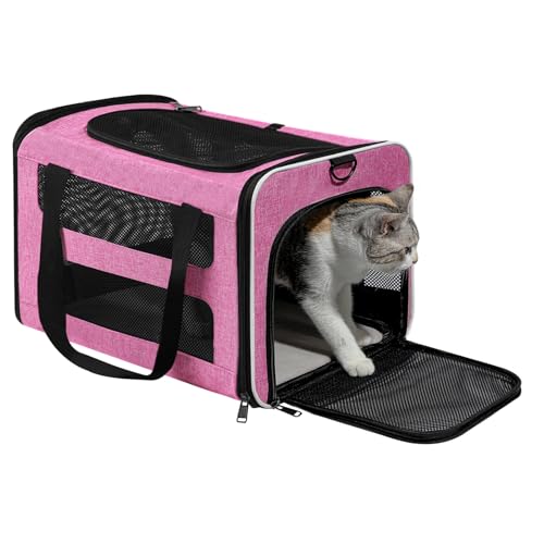 Cat Carrier Soft-Sided Travel Bag for Medium to Large Cats Over 15lbs, Small Dog Carrier Crate Top Entry Breathable Mesh Puppy 12 Pounds, Pet Rabbit Carrying Cage Kennel Collapsible Pink - color: Pink