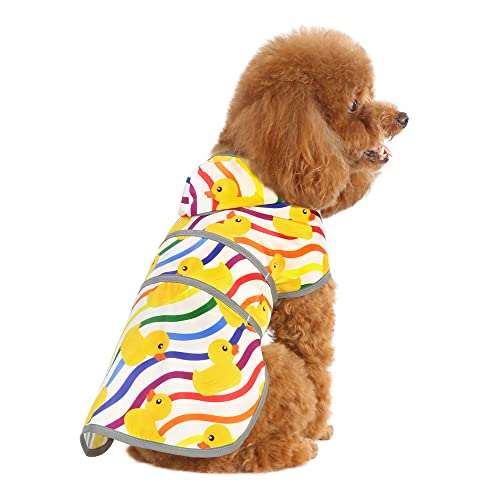 Dog Raincoat for Small Dogs Puppies Waterproof Jacket Hooded Rain Coats with Reflective Strips Leash Hole & Poncho Adjustable Fit (Rainbow,XS) - color: Rainbow Ducks, size: X-Small