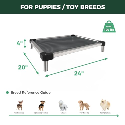 FXW TitanNest Chew-Proof Elevated Dog Bed, Raised Cot for Indoor/Outdoor/Camping Use, Durable & Waterproof Cooling Pet Bed for Toy Dogs, 24.0" L x 20.0" W x 4.1" H, Black - size: XXS-Toy Dog (24.0"L x 20.0"W x 4.1"H)