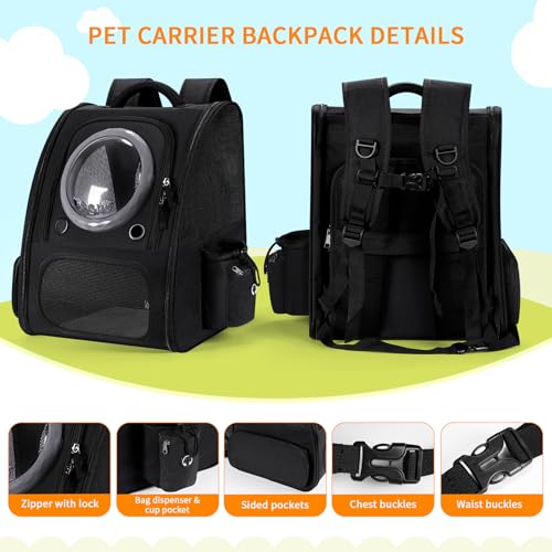 Dogs Backpack Carrier, Expandable Cat Carrier Backpack,Breathable Bubble Pet Backpack for Cat,Kitten and Small Puppy, Large Space,Portable Bags Foldable Cat Backpack for Traveling,Hiking(Black) - color: 02-Black