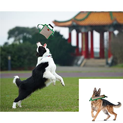 Durable Jute Dog Bite Pillow+Dog Bite Tug Toy, Durable Hard Jute Fabric,Suitable for Medium to Large Dogs (Green)