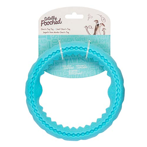 Messy Mutts Totally Pooched Chew n' Tug Ring | TPR Dog Toy | Made for Tough Chewers | Tough Fetch Ring for Dogs | 6.5” | Teal
