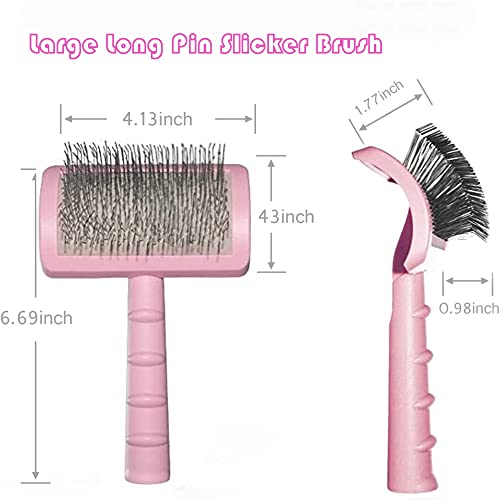 Large Slicker Brush for Long Haired Dogs & Cats, Extra Long Pin Shedding Brush for Thick Undercoat, Curly Hair, 25mm(1"), Pink - color: Pink