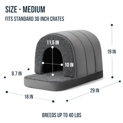 PELZIN Orthopedic Dog Bed House - Indoor Dog Tent with Washable Removable Cover - Pet Bed with Cover Cave - Nonskid Bottom, Ideal for Medium Breeds & Fits 30-Inch Crate - 29"x18", Charcoal - size: 29"L x 18"W x 19"Th