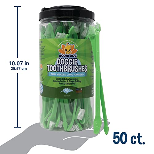 Bodhi Dog Dual-Headed Toothbrush for Dogs & Cats - Soft Bristles for Gentle Pet Dental Care - Puppy & Adult Teeth Cleaning - Easy-to-Use Design for Healthy Gums & Fresh Breath (50 Count) - size: 1 Count (Pack of 50)