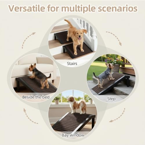Dog Ramp for Stairs – Non-Slip Pet Steps with Locked-in Carpet & Iron Frame, Helps Senior Dogs & Small Breeds Climb Safely (Coffee-2 Pack) - size: Coffee-2 PACK
