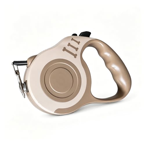 GLOGLOW Retractable Dog Leash 5m Automatic Locking Nylon Rope Free One Button Brake for Small Medium Dogs Outdoor Walking (Brown)