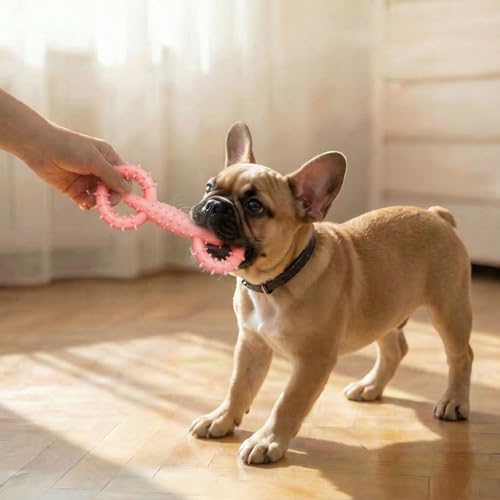 Puppy Chew Toys 6 Pack, Soft TPR Teething Toys for Puppies 2–10 Months, BPA Free Non Toxic Set with Treat Dispensing Stick, Tug Ring & Squeaky Ball for Small Medium Dogs (Pink) - color: Pink