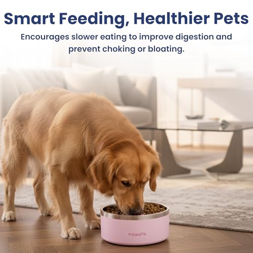 PawsPik 64oz 18/8 Stainless Steel Slow Feeder Dog Bowl, Double-Wall Non-Slip Metal Dog Bowl for Fast Eating Medium & Large Breeds, Detachable Slow Feeder Insert, Dishwasher Safe (Cherry Blossom Pink) - color: Cherry Blossom Pink