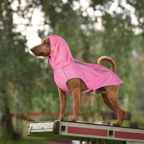 Dog Raincoat with Reflective Strip Hoodie, Waterproof Dog Raincoats, Adjustable Lightweight Hooded Poncho Dog Rain Jacket, Snowproof Windproof Clothes, Dog Raincoat for Large Dogs - color: Pink, size: L