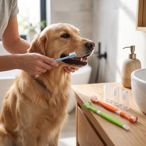 Sorandy 8 Pack Dog Toothbrush Kit, Triple Head and Double Head Dog Toothbrush Set, 360 Finger Brush, Multi Angle Cleaning Brushes for Cat Oral Health (Style 1)