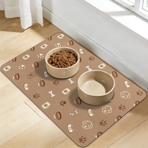 Dog Food Mat for Bowls, Absorbent Quick Dry Dog Cat Mats for Food and Water, Non-Slip Backing Pet Mat Pet Supplies - Bone Pattern - color: Bone1