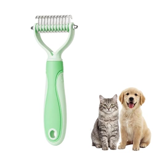 Dematting Comb for Dogs and Cats, 2026 Upgraded Pet Pro Tool Grooming, Dual-Sided Deshedding and Dematting Brush, Ergonomic Pet Grooming Brush, Gentle Pet Hair Remover Comb (Green, S) - color: Green, size: S