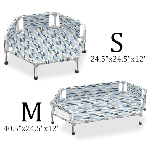 Elevated Dog Bed with Guardrail, Cooling Outdoor Pet Cot with 5-Sided Fence,Raised Dog Cot with 6-Metal Frame - size: Fence M
