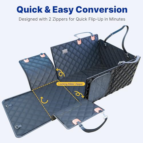 Convertible Back Seat Extender for Dogs, Foldable 400lbs Hard Bottom Dog Car Seat Cover for Back Seat, Waterproof Dog Hammock Bed Backseat Cover for Dogs in Car SUV Truck Pet Seat Cover Black L - size: L