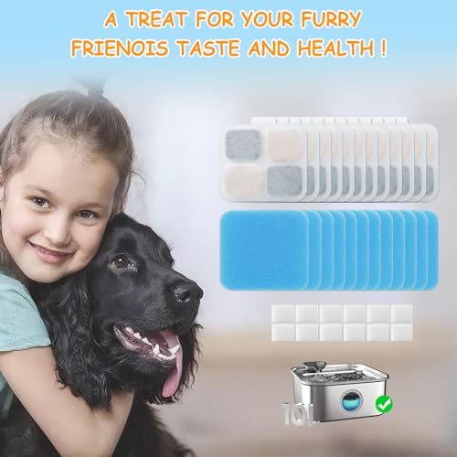 16 Set Replacement Filters for Oneisall PW07SAU 10L/2.64Gal Stainless Steel Dog Water Fountain, Includes 16 Filters & 16Pre-Filters & 16 Pump Sponges