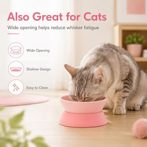 DZXZY French Bulldog Food Bowl, Slanted Tilted Pug Dog Bowl,Non-Slip Pet Feeder for Frenchie, Shih Tzu, Flat Faced Small Dogs, Puppies,Cat(Pink, M -2 Cup) - color: Pink, size: M -2 Cup