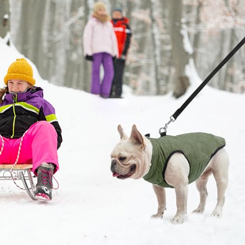 SCENEREAL Winter Dog Vest Coat with Harness Built In, Warm Puppy Jacket for Small Medium Dogs, Cold Weather Coat with Zipper, Fleece Puffer Vest Windproof Snow Clothes - color: #1 Olive-Matte, size: XS(Chest 11.5")-Regular