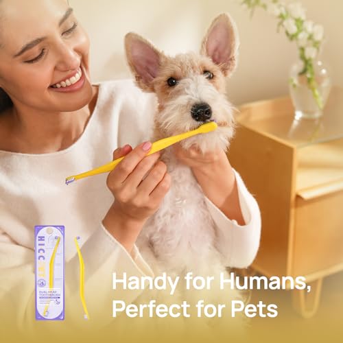 HICC PET Toothbrush for Dogs & Large Cats, Ergonomic Pet Toothbrush for Easy Teeth Cleaning,Gentle on Gums, Cat & Dog Dental Care – Toothpaste Not Included - color: Yellow for Dogs & Large Cats