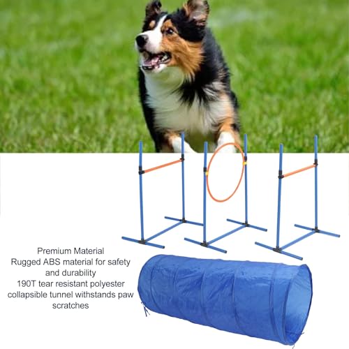 Dog Agility Training Kit with Tunnel, Ring, and Poles – Lightweight, Easy to Assemble, ABS and Polyester Construction