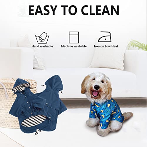 Morezi Dog Zip Up Raincoat with Reflective Buttons, Rain/Water Resistant, Adjustable Drawstring, Removable Hood, Raincoats with Legs 8lbs to 80lbs Available - Dark Blue - XS - color: Dark Blue, size: X-Small