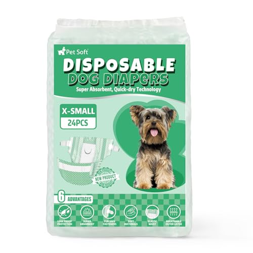 Pet Soft Female Dog Diapers - Disposable Puppy Diapers for Dogs & Cats, Ultra Absorbent Doggy in Heat Period or Urine Incontinence, 24pcs (XS, Green) - size: X-Small