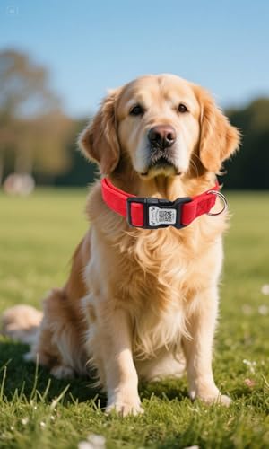 THAIN Smart QR Code Dog Collar-Nylon & Velvet Pet Collar with Unique ID Registration, Adjustable Plastic Buckle for Large Dogs–Black, Red, Pink, Yellow (Red, L) - color: Red, size: L