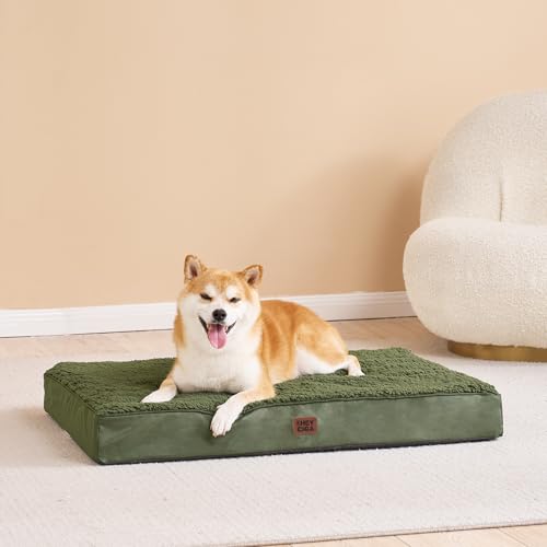 EHEYCIGA Orthopedic Foam Dog Bed, Medium, 30"L x 20"W x 3.5"Th, Dark Green - color: Olive Green, size: 30*20*3.5 inches