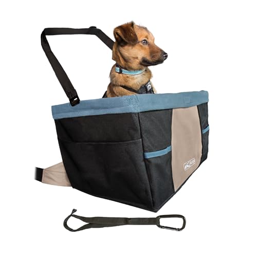 Kurgo Dog Booster Seat - Keeps Dogs Secure & Comfortable - Waterproof Exterior - Removable Washable Liner - Dog Car Seat with Harness Strap - Collapsible - Rover Style - Black/Blue - color: Black/Blue, style: Original Packaging