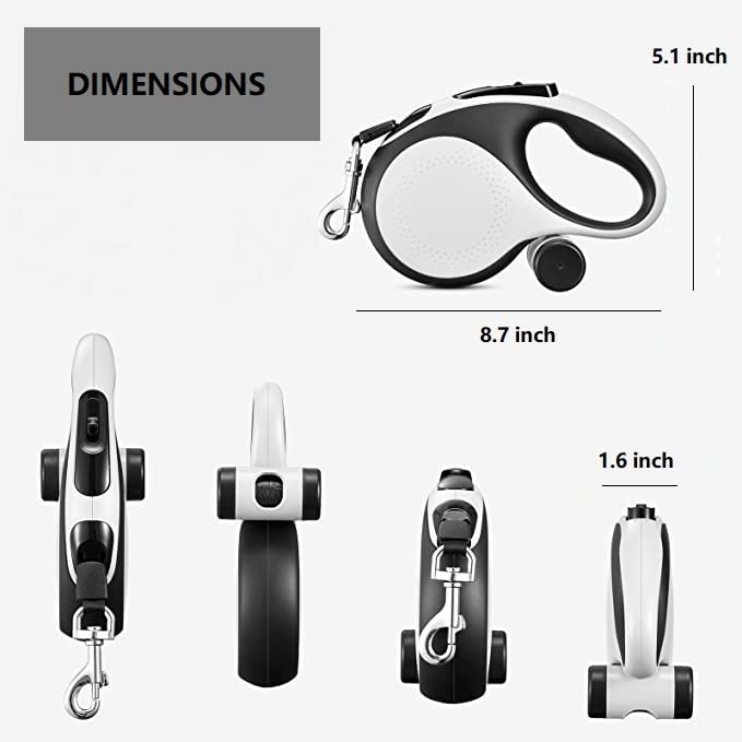 OUTnWILD Retractable Dog Leash - Retractable Dog Leash 16ft for Breeds Up to 66lbs. 360° Tangle Free Design with One Touch Quick-Lock Braking System&Anti-Slip Handle (White) - color: White