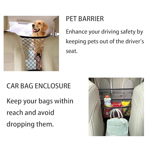 2PCS Dog Car Net Barrier, Dog Net for Pet Netting for Car with Stretchable Storage Bag Universal for Cars Black High Elastic Double Layer Motorcycle Cargo Nets(11.2 * 9.8in) - size: 11.2 x 9.8 inches