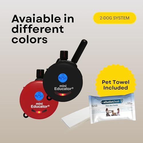 E-Collar ET-300 / ET-302 Dog Training Collar System with Remote - 1/2 Mile Range - Waterproof, Vibration, Sensation - Includes eOutletDeals Pet Towel (2 Dog System - ET-302 RED) - size: 2 Dog System - ET-302 RED