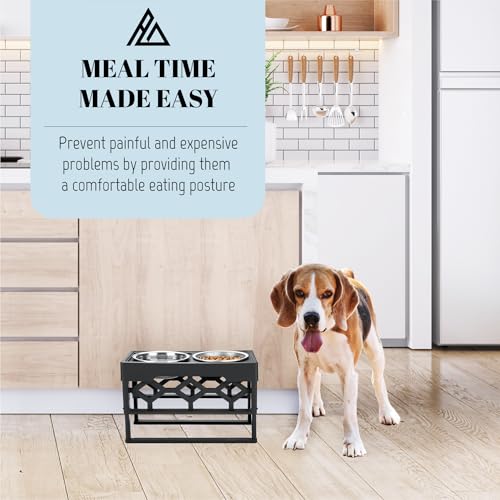 AVERYDAY Small Dog Bowls Elevated, 4 Height Adjustable Raised Dog Bowl Stand with 2 Stainless Steel Food and Water Bowls Set, Tall Dogs Feeding Station with Anti-Slip Base for Small Medium Breeds Dogs - color: Black stand + 2 food bowls, size: Small