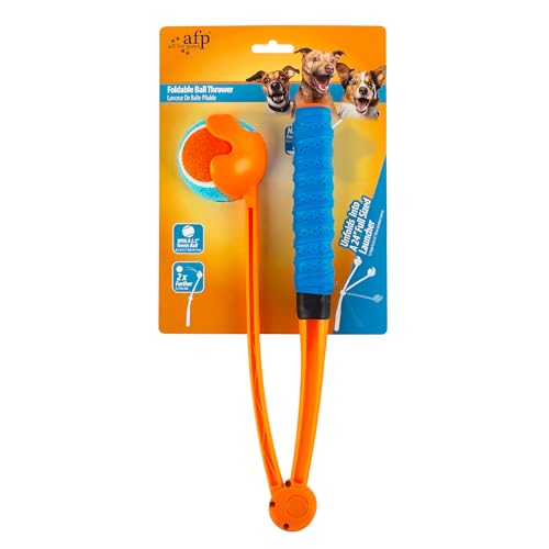 ALL FOR PAWS 25“Dog Ball Launcher, Foldable Tennis Ball Thrower with Soft and Comfortable Tennis Racket-Like Handle Grip, 2.5 inch Ball Included