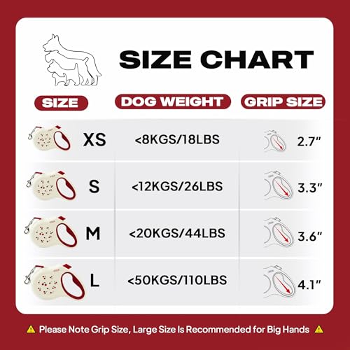 Fida Retractable Dog Leash, 16 ft Dog Walking Leash for Small Dogs up to 26 lbs, 360° Tangle Free, Cherry - color: Cherry, size: Small