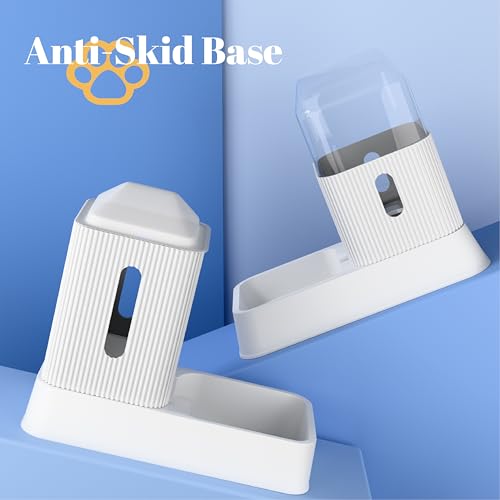 Automatic Cat Feeder and Water Dispenser 2Pcs, Dog Gravity Food Feeder and Water Bowl for Small Medium Pets Puppy Kitten, 3.5L/118.36oz Large Capacity, Easy to Clean (White) - color: White
