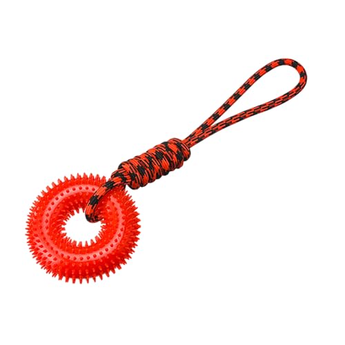 Dog Toys Squeaky - Spiky Ring for Chewers Dog Teething Toy with Rope, Squeaky Puppy Teething Spikey Glitter Ring Chew Toy, Aggressive Chew Indestructible for Puppy Teething Boredom Relief (Red 1) - color: Red 1