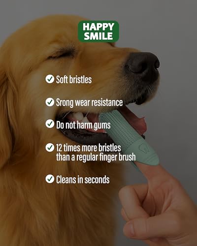 Happy Smile Dog Toothbrush 360° – Soft Silicone Finger Toothbrush for Dogs & Cats, Gentle Teeth Cleaning, BPA-Free, 2-Pack (Blue & Green)