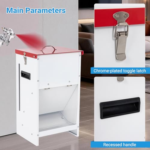 Metal Automatic Dog Feeder - 50LBS Capacity Automatic Gravity Dispenser, Powder Coated & Waterproof for Indoor & Outdoor Use, 16.1" L x 12.2" W x 27.8" H, Red and White - size: 50 Pounds - 1 PC