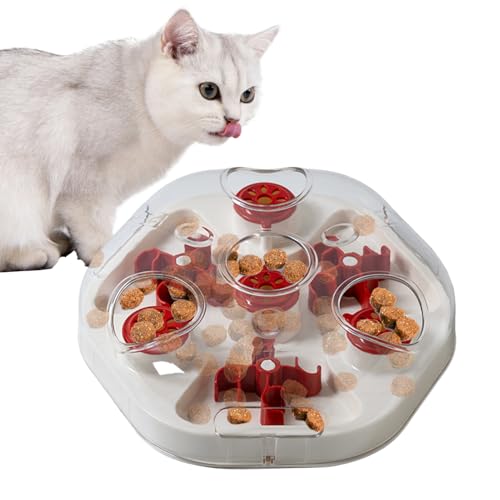 Dog Treat Puzzle - Slow Feeding Game, Sliding Treat Dispenser Toy, Motivating Food Plate | Entertaining Home Play Boredom Relief Puppy Kitten Medium Large Breed Interactive Training Feeder - color: Red