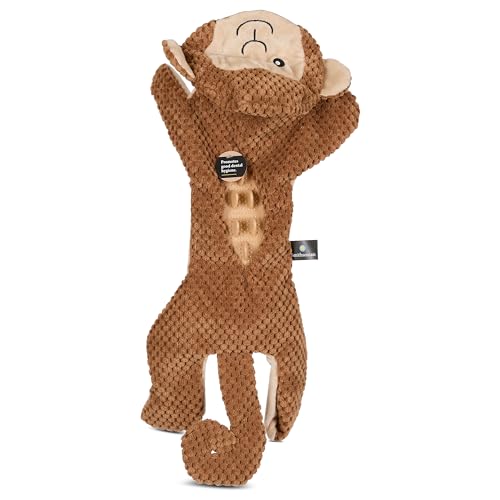 Smithsonian Longamals Monkey Plush Dog Toy – 20" Crinkle & Squeaky, Stuffing-Free Interactive Tug Toy for Medium & Large Dogs - color: Monkey, size: 20"