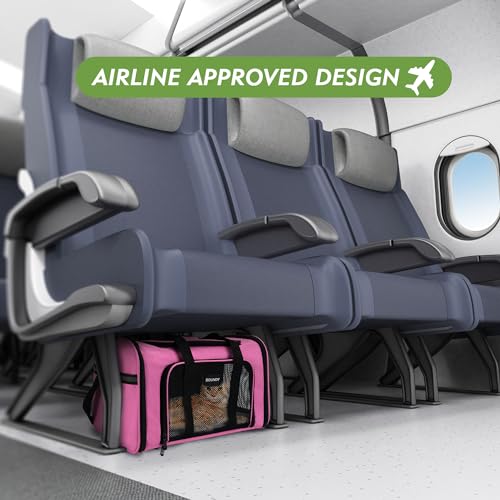 Soundy Large Cat Carrier Dog Carrier Under 25 Lbs,Collapsible Ventilated Portable Pet Bag with Soft Sided Breathable Mesh for Long Car Trips Maxi Load 2 Kittens or Small, Medium Dog (Large Pink) - color: Pink