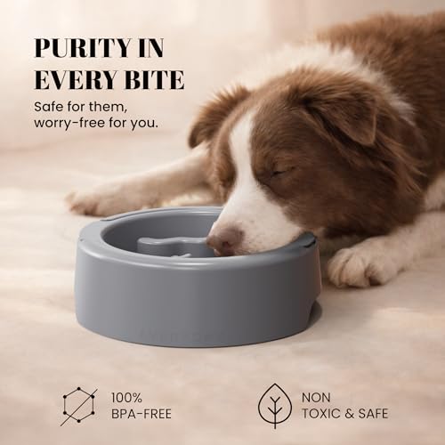 AVERYDAY 3 Pack Slow Feeder Dog Bowl Set, Two Weighted Maze Insert Bowls, Anti-Slip Changeable Puzzle Feeding Bowl for Wet Dry & Raw Dog Food, Slow Eating Deep Pet Food Dish for Medium & Large Breeds - color: Serene Slate