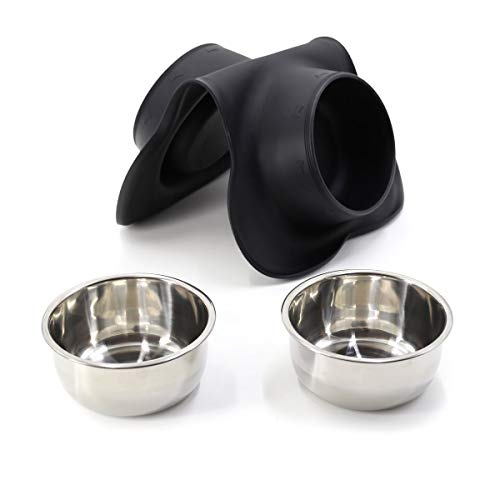 Dog Bowls Stainless Steel Dog Bowl with No Spill No Skid Silicone Mat, 24/48 oz Dog Food and Water Bowl Set Double Dog Feeder Bowl Dog Dish for Small Medium Large Sized Dogs Cats Puppy - size: Medium/24oz each