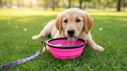 Silicone Foldable Pet Food Water Feeder, Collapsible Travel Bowl for Dog and Cat, Outdoor Portable (Pink) - color: Pink