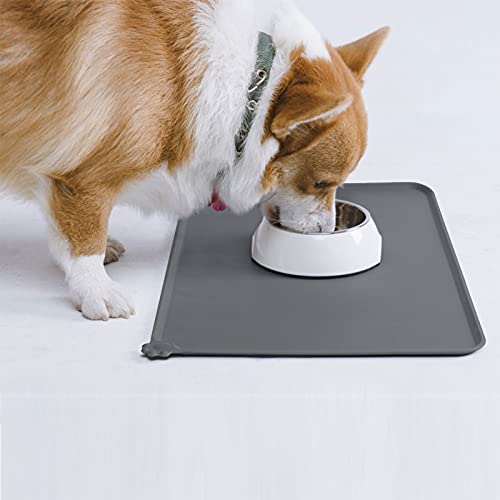 AUDWUD Silicone Waterproof Pet Feeding Mats,Anti Slip Bowl Pad,Dog Mat for Food and Water - color: Grey, size: 18.5" x 11.5"